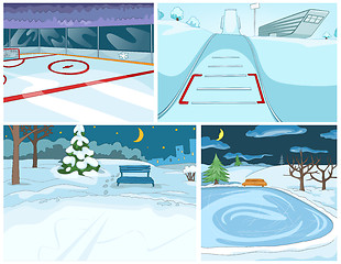 Image showing Vector cartoon set of winter backgrounds.