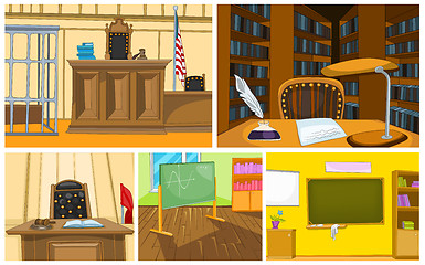 Image showing Vector cartoon set of court and school backgrounds