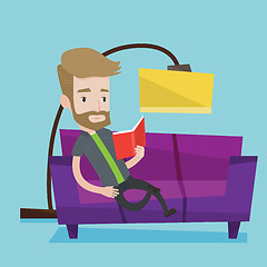 Image showing Man reading book on sofa vector illustration.