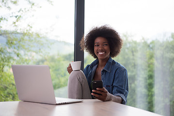 Image showing African American woman in the living room