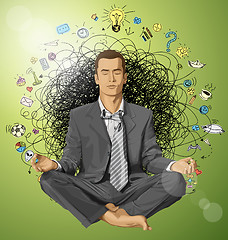 Image showing Vector Businessman in Lotus Pose Meditating