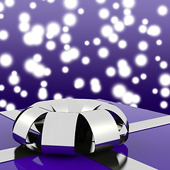 Image showing Blue Giftbox With Silver Ribbon And Sparkling Background