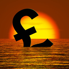 Image showing Pound symbol Sinking And Sunset Showing Depression Recession And