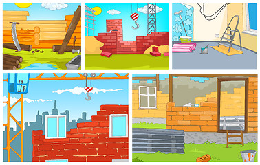 Image showing Cartoon set of backgrounds - construction sites.