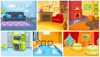 Image showing Cartoon set of apartment and restaurant background