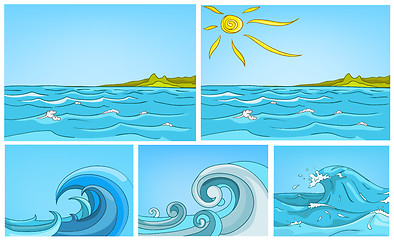 Image showing Vector cartoon set of sea backgrounds.