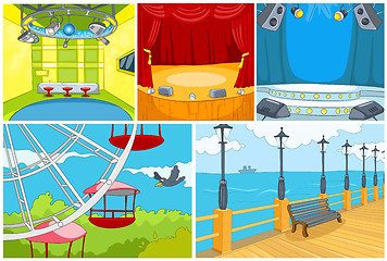 Image showing Vector cartoon set of theater and park background