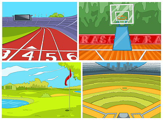 Image showing Cartoon set of sport infrastructure backgrounds.