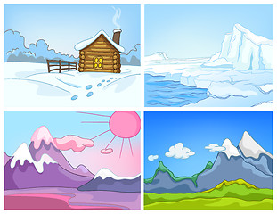 Image showing Vector cartoon set of winter backgrounds.