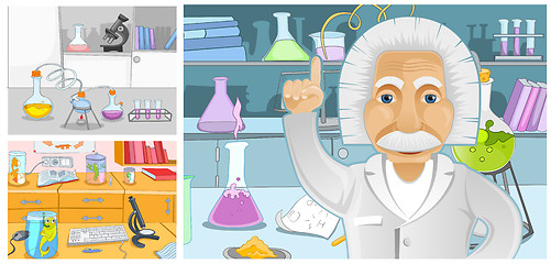 Image showing Cartoon set of backgrounds - chemical laboratory.