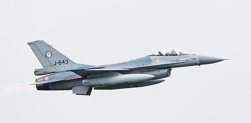 Image showing LEEUWARDEN, THE NETHERLANDS - JUN 11, 2016: Dutch F-16 fighter j