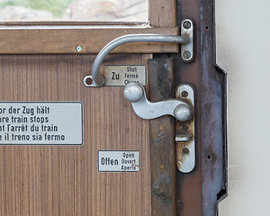 Image showing Vintage door on the train compartment