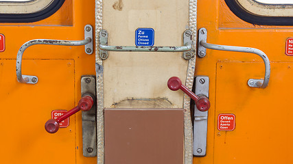 Image showing Vintage door on the train compartment