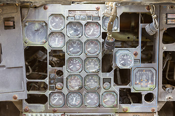 Image showing Different meters and displays in an old plane