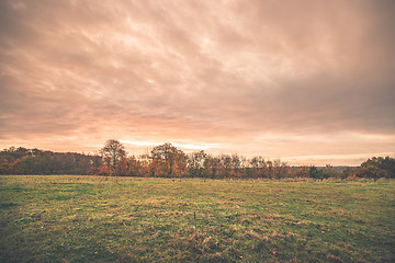 Image showing Sunset scenery in a countryside landscape