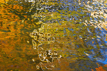 Image showing Sky and leaves reflected in the water surface like a natural abstract paint