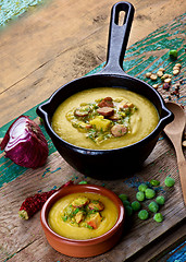 Image showing Pea Soup with Smoked Sausages