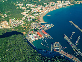 Image showing Aerial View of Sesimbra Town and Port