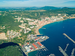 Image showing Aerial View of Sesimbra Town and Port