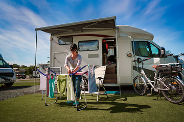 Image showing Washing on a dryer at a campsite.