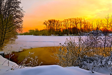 Image showing Sunset on winter river