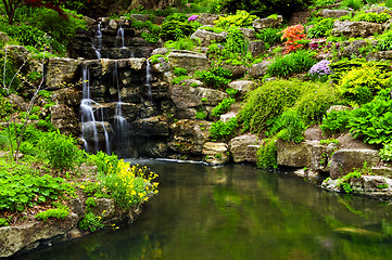 Image showing Cascading waterfall and pond