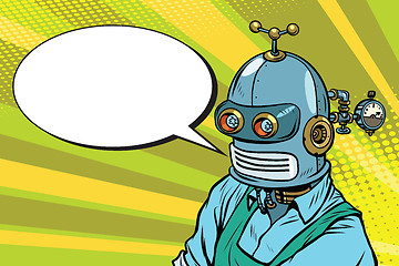 Image showing Robot Worker in apron says, the comic book bubble