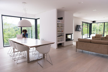 Image showing African American woman in the living room