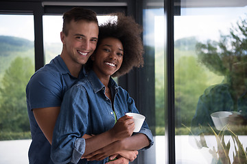 Image showing romantic happy young couple relax at modern home indoors