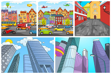 Image showing Vector cartoon set of city backgrounds.