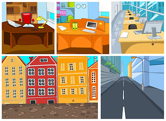 Image showing Vector cartoon set of city office backgrounds.