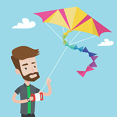 Image showing Young man flying kite vector illustration.