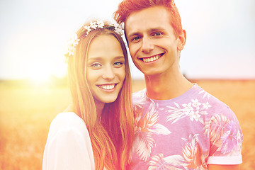 Image showing happy smiling young hippie couple outdoors