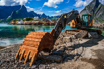 Image showing Excavator, bulldozer repair work on the road. Norway