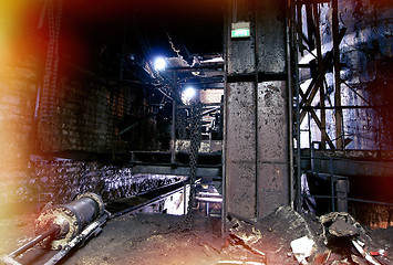 Image showing Old creepy, dark, decaying, destructive, dirty factory