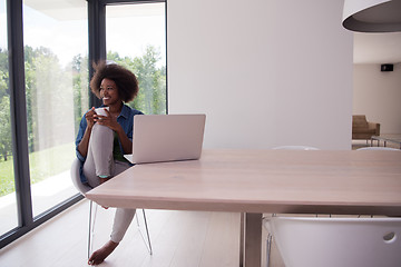 Image showing African American woman in the living room