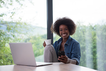 Image showing African American woman in the living room