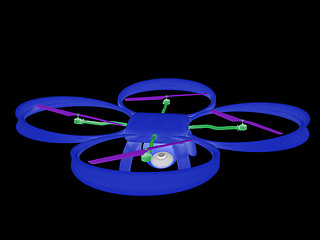 Image showing Drone, quadrocopter, with photo camera flying. 3d render