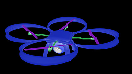 Image showing Drone, quadrocopter, with photo camera flying. 3d render