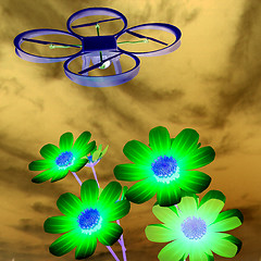 Image showing Drone, quadrocopter, with photo camera against the sky and Beaut