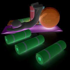 Image showing 3d man on a karemat with fitness ball. 3D illustration