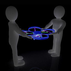 Image showing 3d man with drone, quadrocopter, with photo camera. 3d render. 3