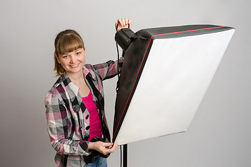 Image showing Photographer studio sets the correct direction of light softbox