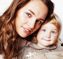 Image showing mother with daughter together on white background happy smiling,