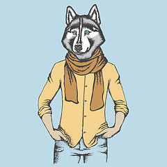 Image showing Husky in human shirt