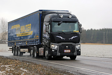 Image showing Black Renault Trucks T Delivers Cargo Trailer