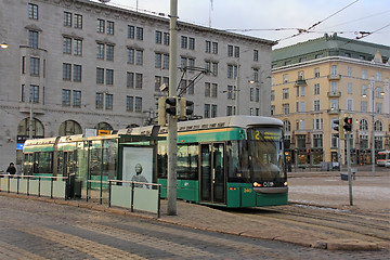 Image showing Green Helsinki Tram in City