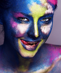 Image showing beauty woman with creative make up like Holy celebration in India