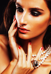 Image showing beauty young sencual woman with jewellery close up, luxury portrait of rich real girl