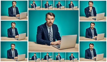 Image showing Sad Young Man Working On computer At Desk